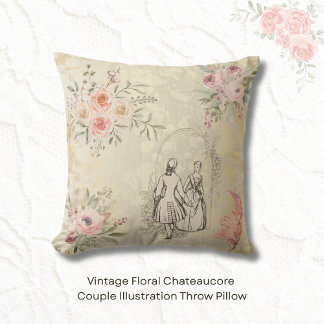 Almofada Vintage Floral Chateaucore Couple Illustration