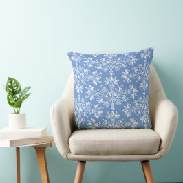 Almofada Vintage Floral Damask White e Cornflower Blue