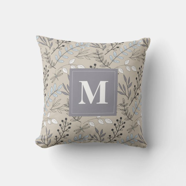 Almofada Vintage Floral DragonFly Pattern Monograma (Frente)