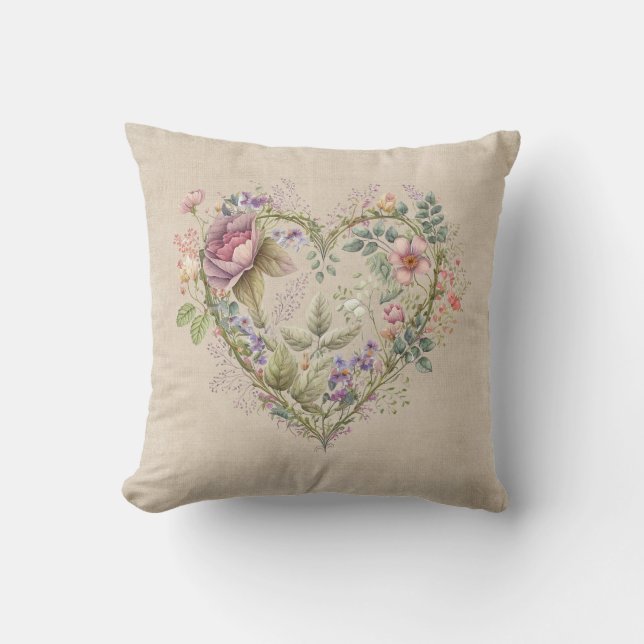 Almofada Vintage Floral Heart (Frente)