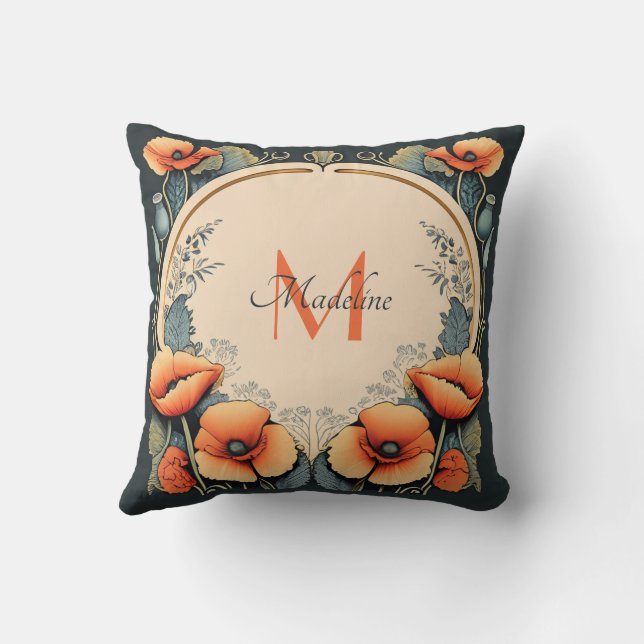 Almofada Vintage Floral Monogramas Poppies Art Nouveau (Verso)