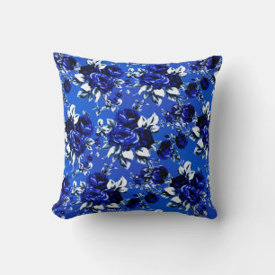 Almofada Vintage Floral Pattern Branco Azul e Marinho