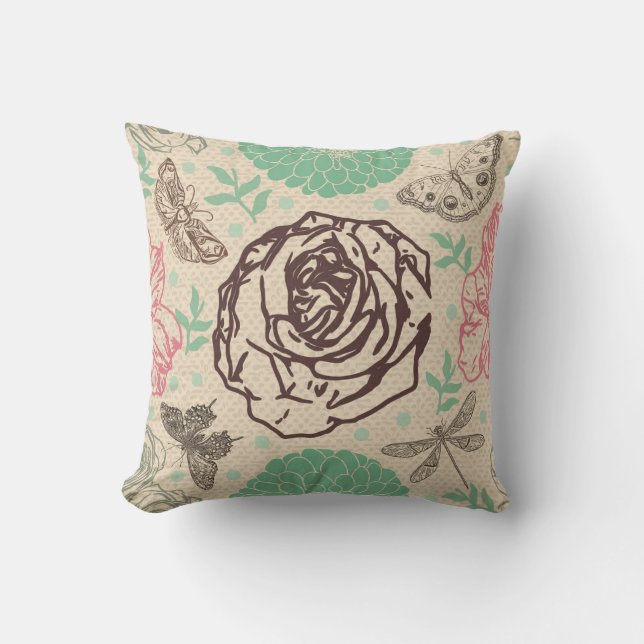 Almofada Vintage Floral Rosa Garden (Frente)