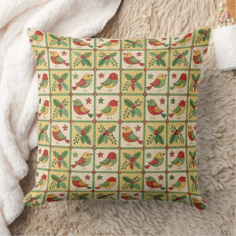 Almofada Vintage Folk Art Christmas Birds & Holly Berry