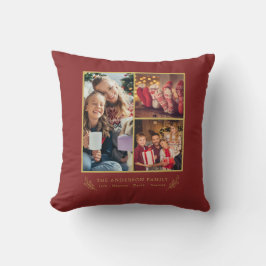 Almofada Vintage Fotos da Família Dourada de Script Vermelh