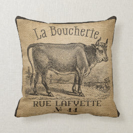 Almofada Vintage francês de serapilheira da vaca de