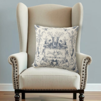 Almofada Vintage French Country Blue Toile Bird Sheep Goats