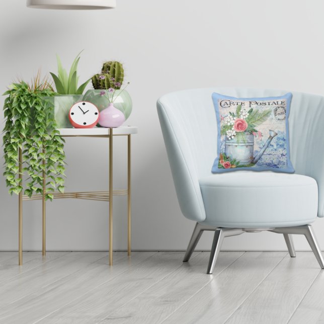 Almofada Vintage French Postcard Watting Can Floral (Criador carregado)