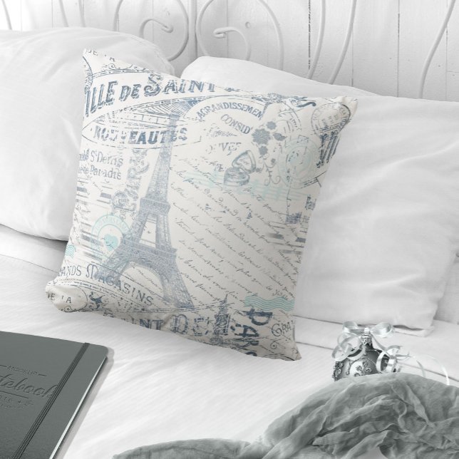 Almofada Vintage French Romance Collage Blue ID226 (Criador carregado)