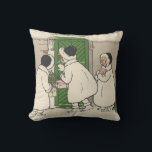 Almofada Vintage French Snow Girls Christmas<br><div class="desc">Três garotas vestidas para bater na porta com presentes de férias. Ilustração vinda de um postal francês de P. Ebner.</div>