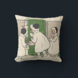 Almofada Vintage French Snow Girls Christmas<br><div class="desc">Três garotas vestidas para bater na porta com presentes de férias. Ilustração vinda de um postal francês de P. Ebner.</div>