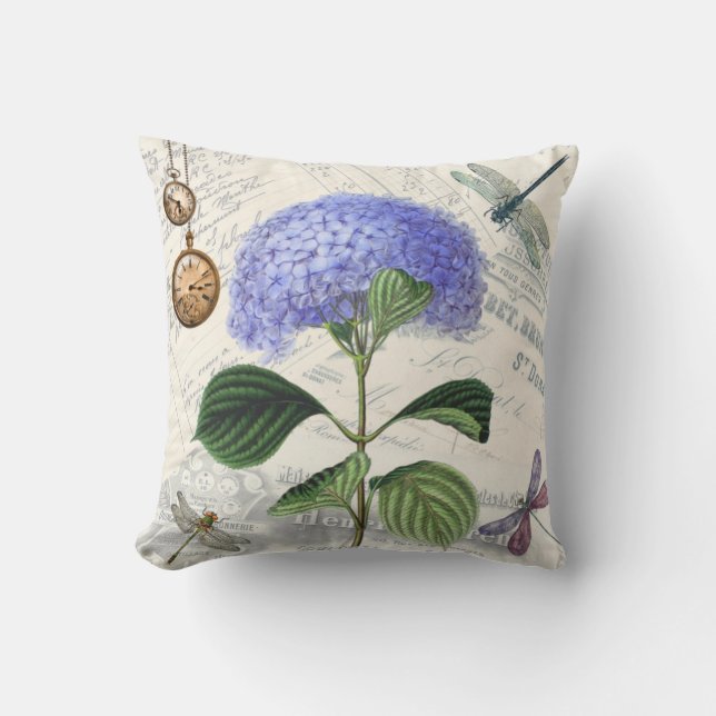 Almofada Vintage Fundo Blue Hydrangea Flower (Frente)