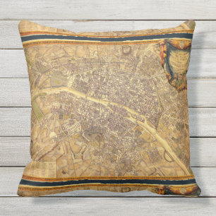 Almofada Vintage gasto France da borda do mapa 1765 antigos