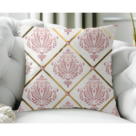 Almofada Vintage Glamor Rosa Mauve Damask on White Linen
