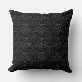 Almofada Vintage Gray on Black Damask Floral Pattern