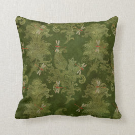 Almofada Vintage Green Damask Floral Orange Dragonlies