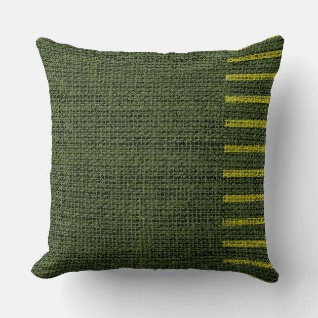 Almofada Vintage Green Stripes Burlap Linen Rustic Jute (Frente)
