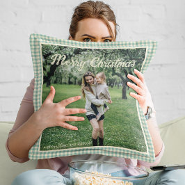 Almofada Vintage Green Xadrez Gingham Rustic Photo Christma