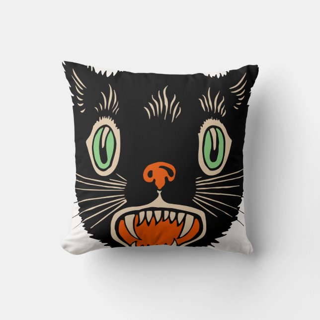 Almofada Vintage Halloween Assustado Gato Negro (Frente)