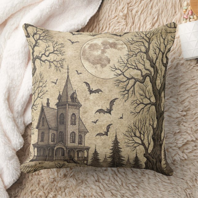 Almofada Vintage Haunted House & Full Moon (Cobertor)