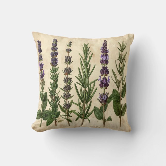 Almofada Vintage Herb Pillow - Botanical Rosemary Lavender  (Frente)