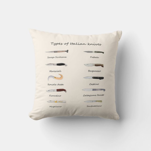Almofada Vintage Italian Knives Pattern Throw Pillow (Frente)