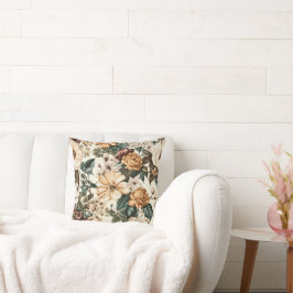 Almofada Vintage Ivory Flowers, Padrão de Rosas Multicolore