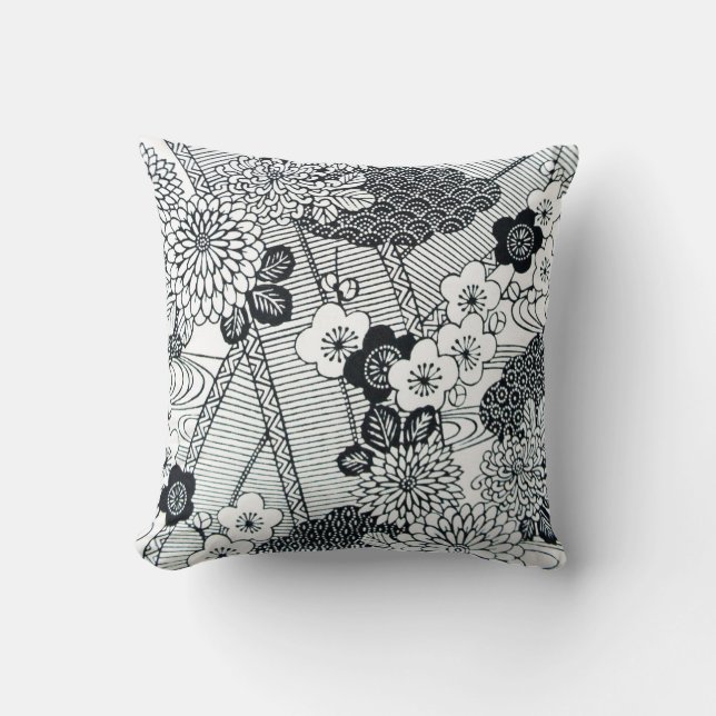 Almofada Vintage Japonês Textil, Padrão Floral (Frente)