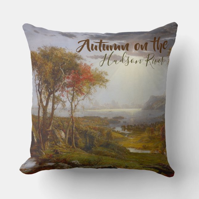 Almofada Vintage Jasper Cropsey Autumn no Rio Hudson (Frente)