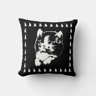 Almofada Vintage Kitten Art Black and White Cat Travesseiro