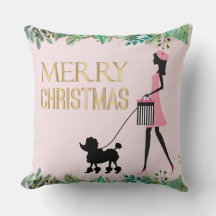 Vintage Lady andando no poodle negro Feliz Natal