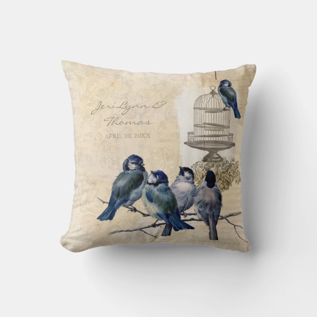 Almofada Vintage Love Birdcage Postage Personalizado (Frente)