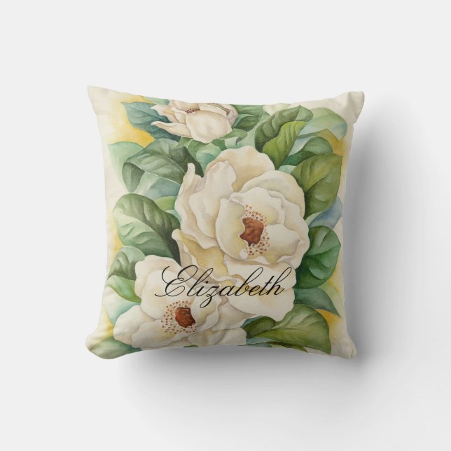 Almofada Vintage Magnolia Personalizar Nome Floral Watercol (Frente)