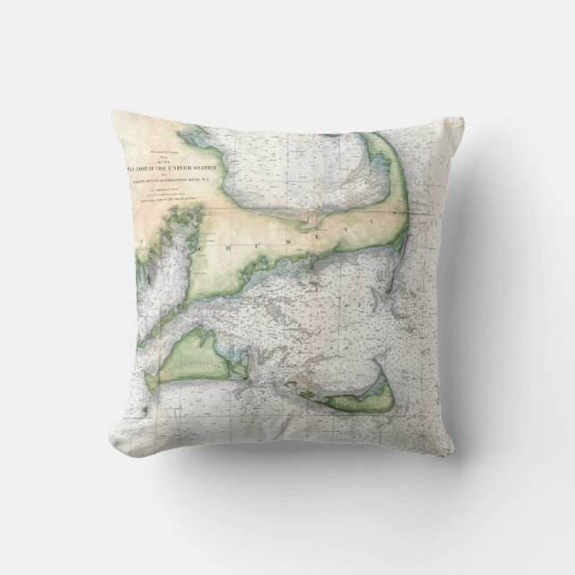 Almofada Vintage Map Cape Cod, Nantucket Martha's Vineyard (Frente)