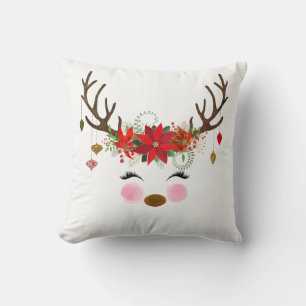 Almofada Vintage Modern Floral Reindeer Holiday Whimsical