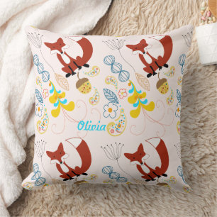 Almofada Vintage Modern Fox Acorn Woodland Travesseiro Rosa