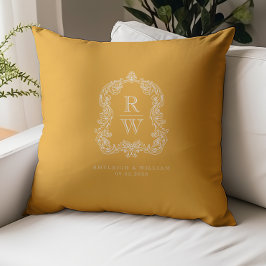Almofada Vintage Monogram Crest Marigold Yellow Wedding