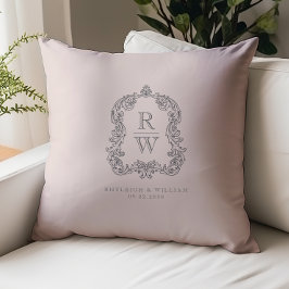 Almofada Vintage Monogram Crest Names Blush Pink Wedding