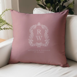 Almofada Vintage Monogram Crest Names Dusty Rose Wedding