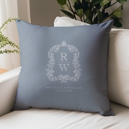 Almofada Vintage Monogramas Crest Nomes Dusty Blue Casament