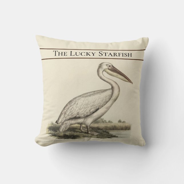 Almofada Vintage náutica pelicana personalizada (Frente)