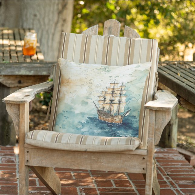 Almofada Vintage Nautical Ship Sailing the Ocean (Cadeira)