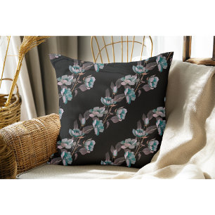 Almofada Vintage Negra Vintage Watercolor Blue Flower Strip