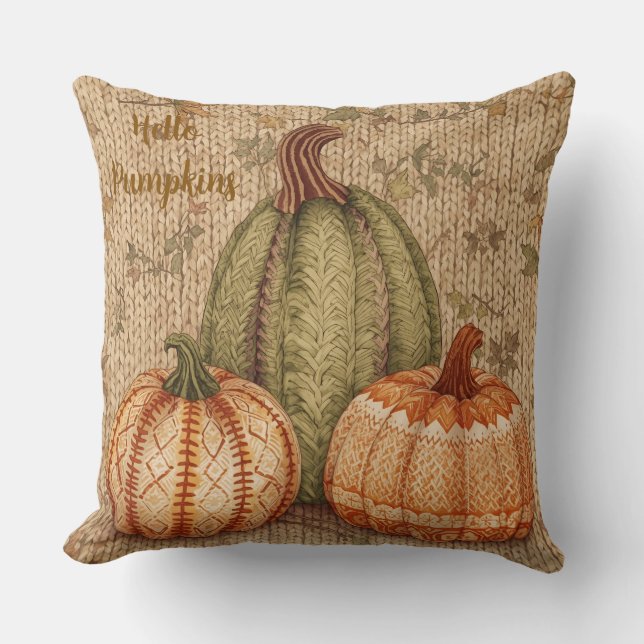Almofada Vintage, Olá Pumpkins com o estilo Crochet. (Frente)