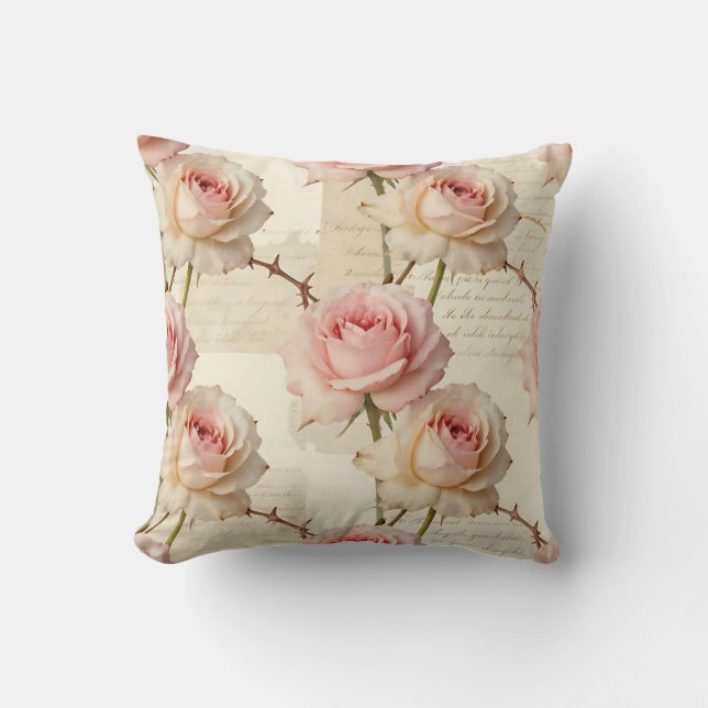 Almofada Vintage Pale Pink Rose Script Pattern (Frente)