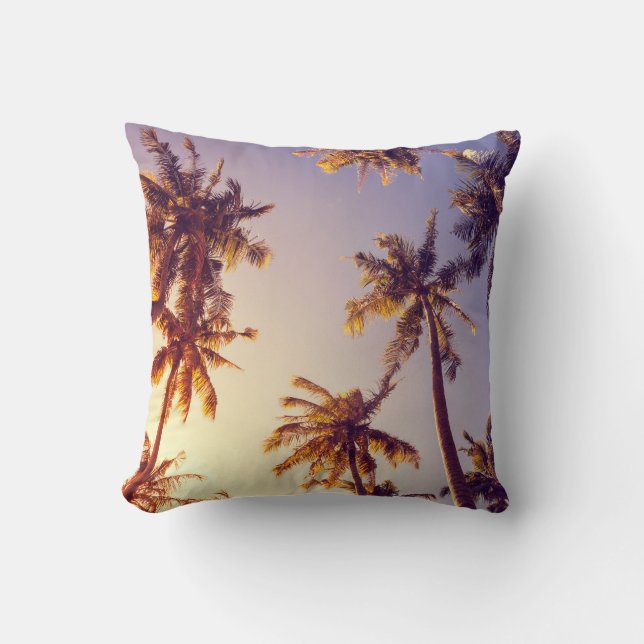 Almofada Vintage Palm Trees Blue Sky (Frente)