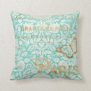 Almofada Vintage Paris Dourado Design com Borboleta