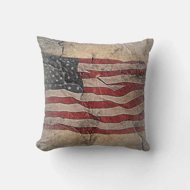 Almofada Vintage Patriotic USA Flag em Stone Wall (Frente)