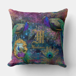 Almofada Vintage Peacock Feather Glitter Monograma