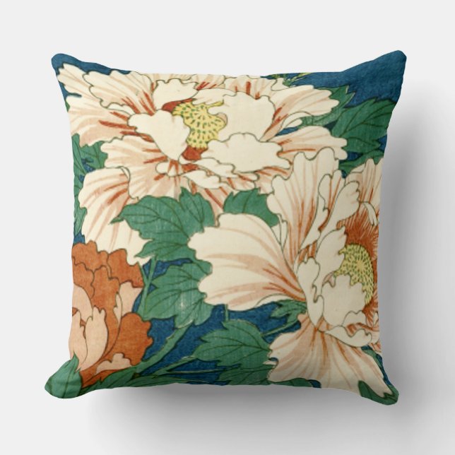 Almofada Vintage Peonies em Azul (Frente)